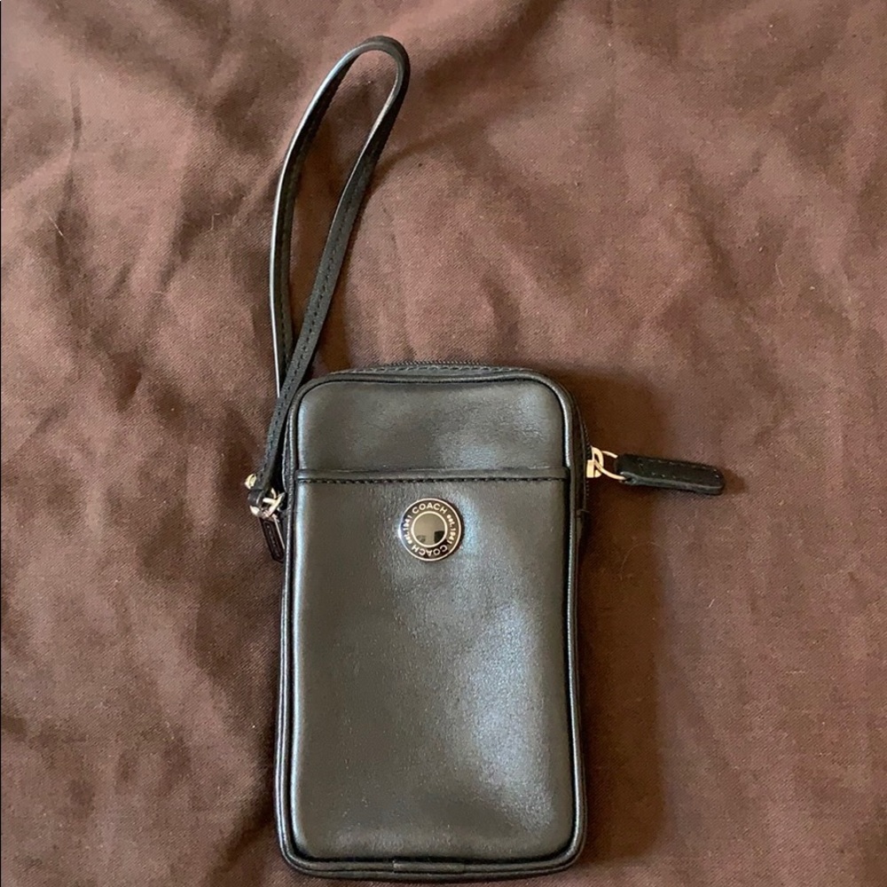Coach black leather wristlet